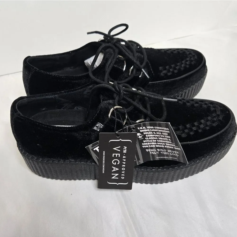 NEW‎ TUK black velvet viva mondo platform vegan creeper unisex size M7/W9 EU 40